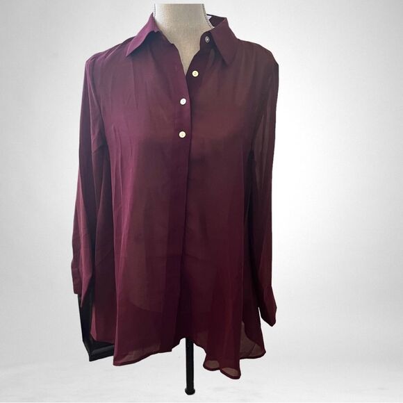 New with Tags Marla Wynne Layers Sheer Burgundy Button Down Blouse Size Small - Picture 1 of 10